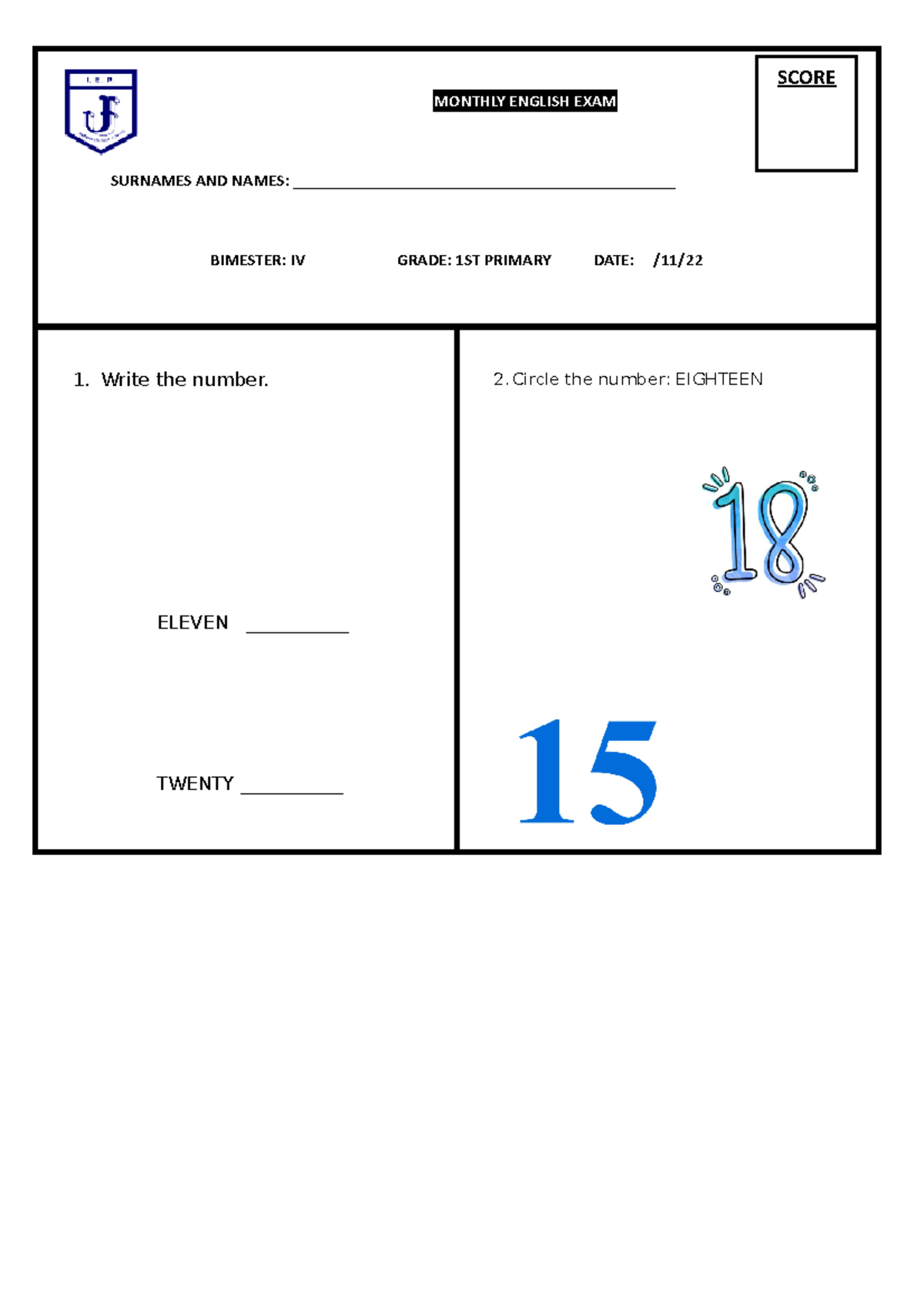 EXAM Mensual Ingles Iiibim - MONTHLY ENGLISH EXAM SURNAMES AND NAMES ...