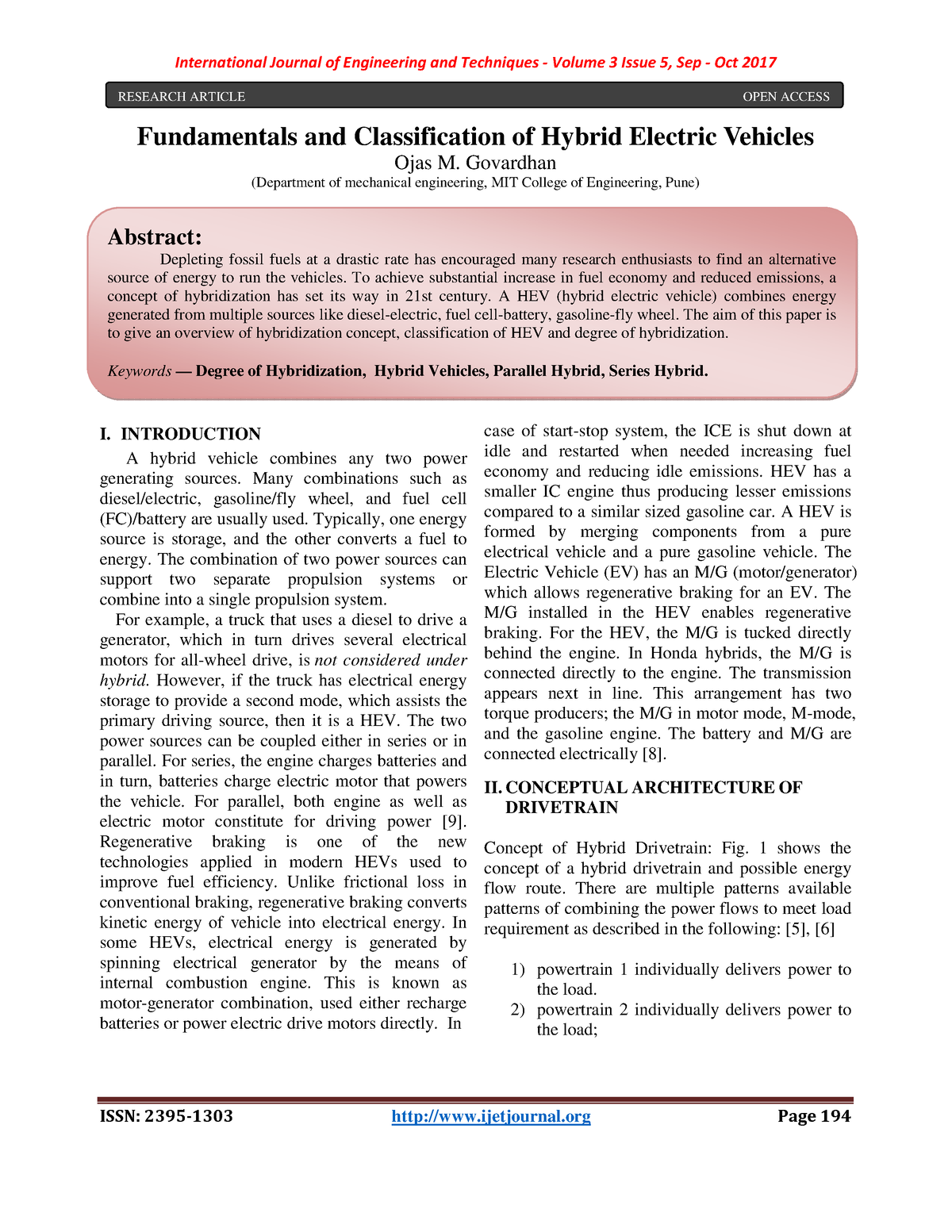 Hybrid Vehicles Fundamentals and Classification of Hybrid Electric