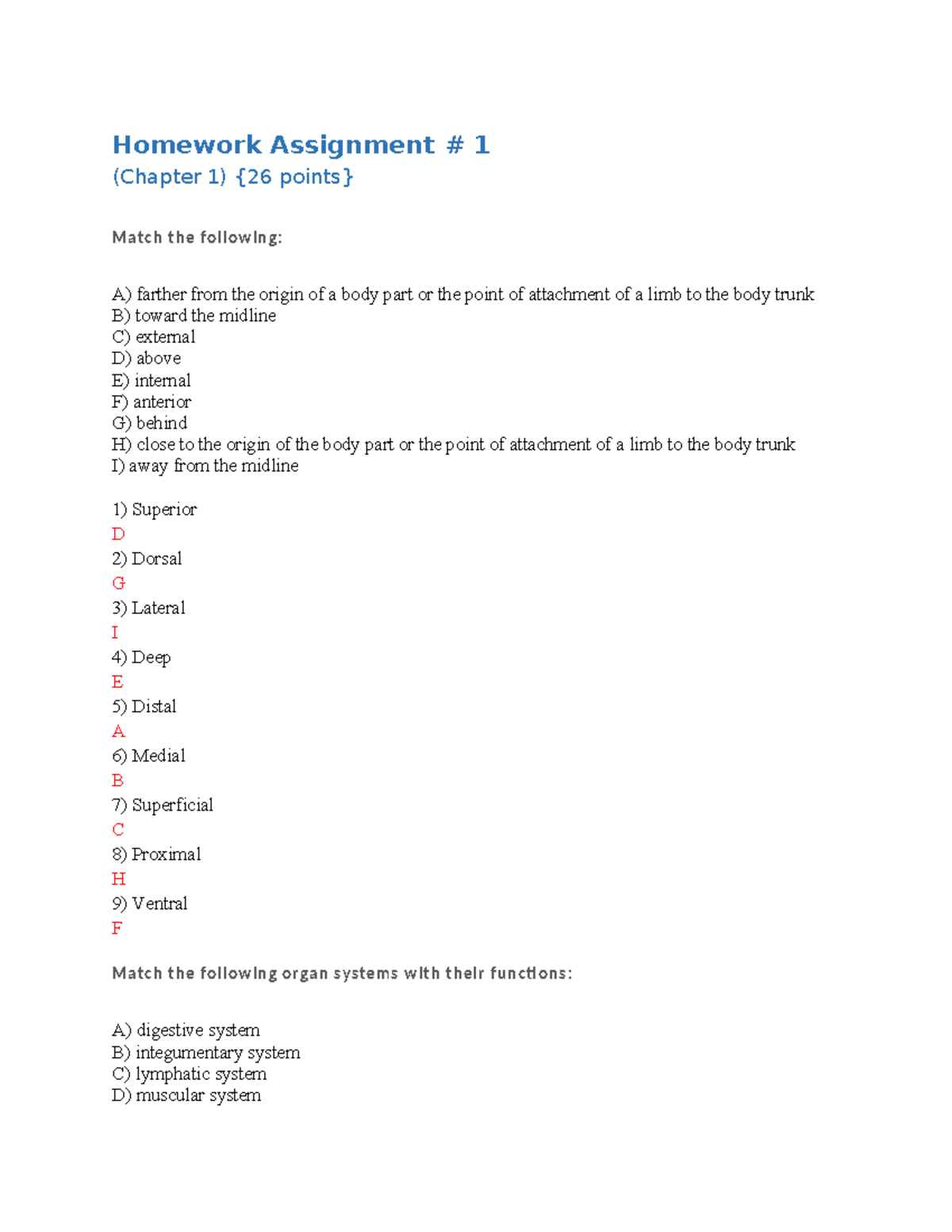 Homework Assignment 1 Homework Assignment 1 Chapter 1 {26 Points} Match The Following A