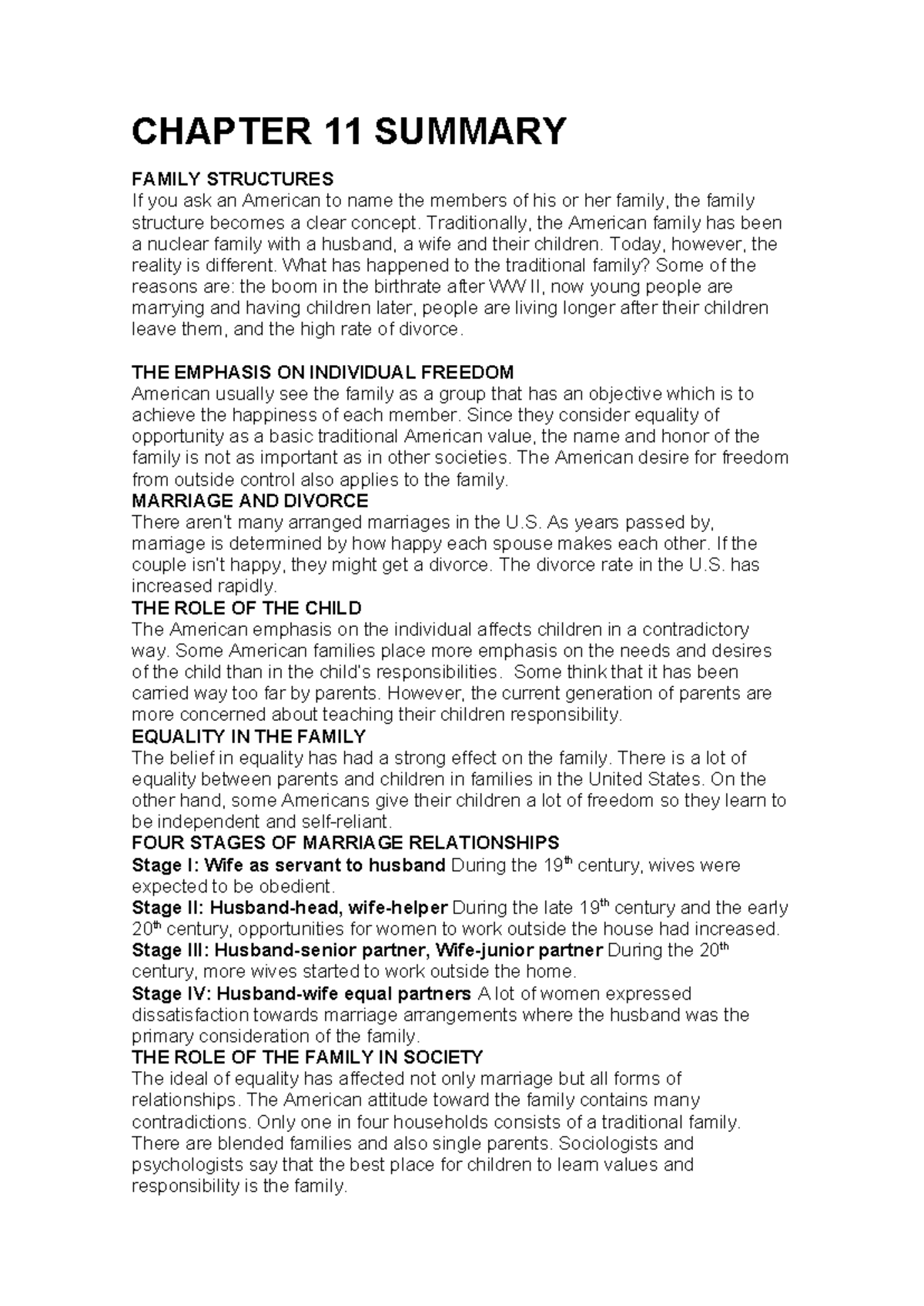 Chapter 11 Summary - Resumen unidad 11 - CHAPTER 11 SUMMARY FAMILY ...