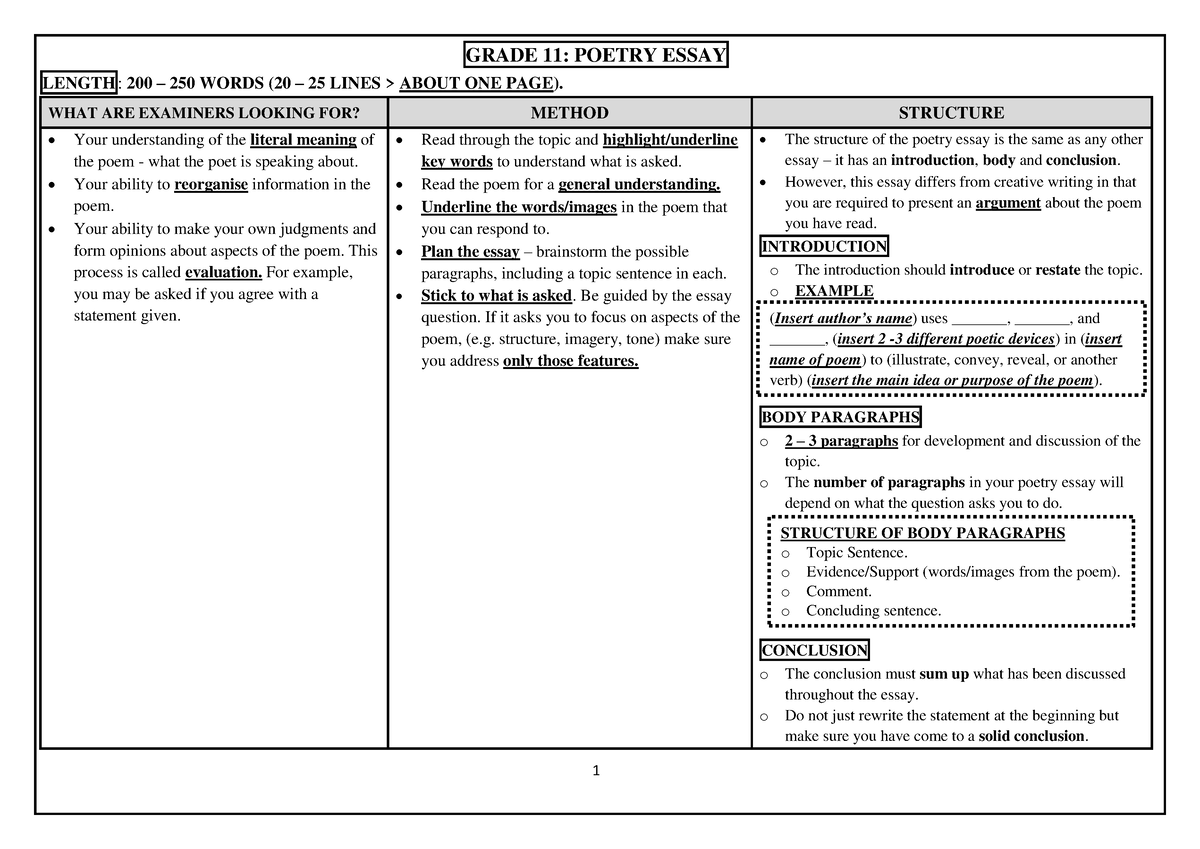 poetry assignment grade 11