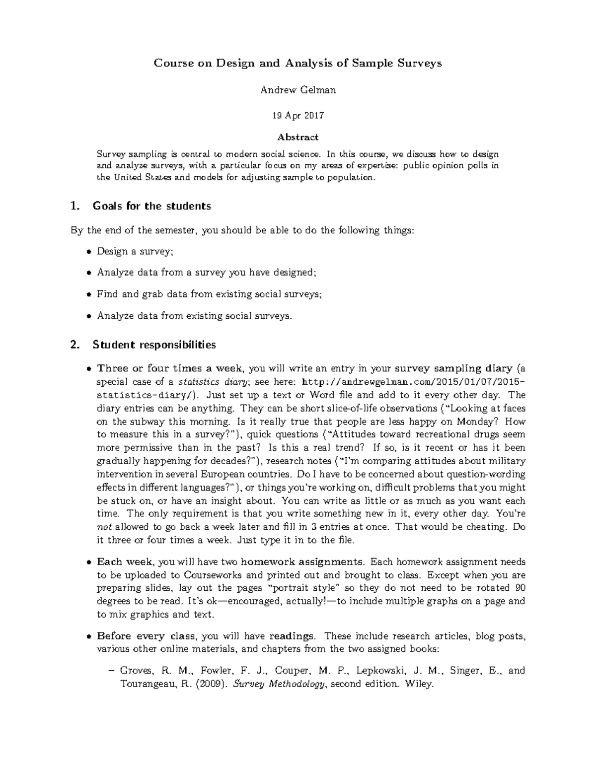 Surveys course outline - Course on Design and Analysis of Sample ...