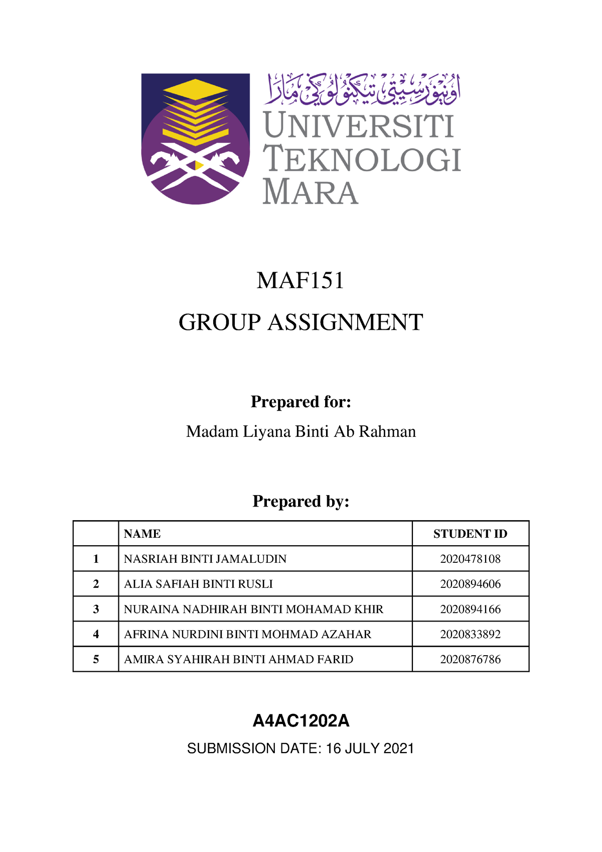 group assignment maf151