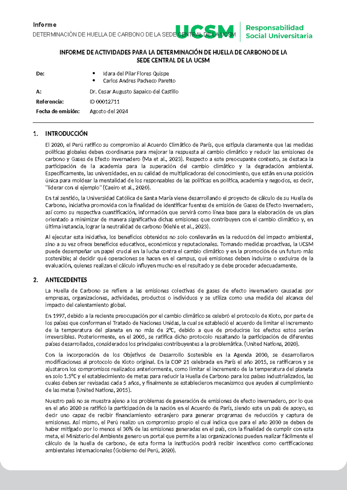 Informe huella de carbono - DETERMINACIÓN DE HUELLA DE CARBONO DE LA ...