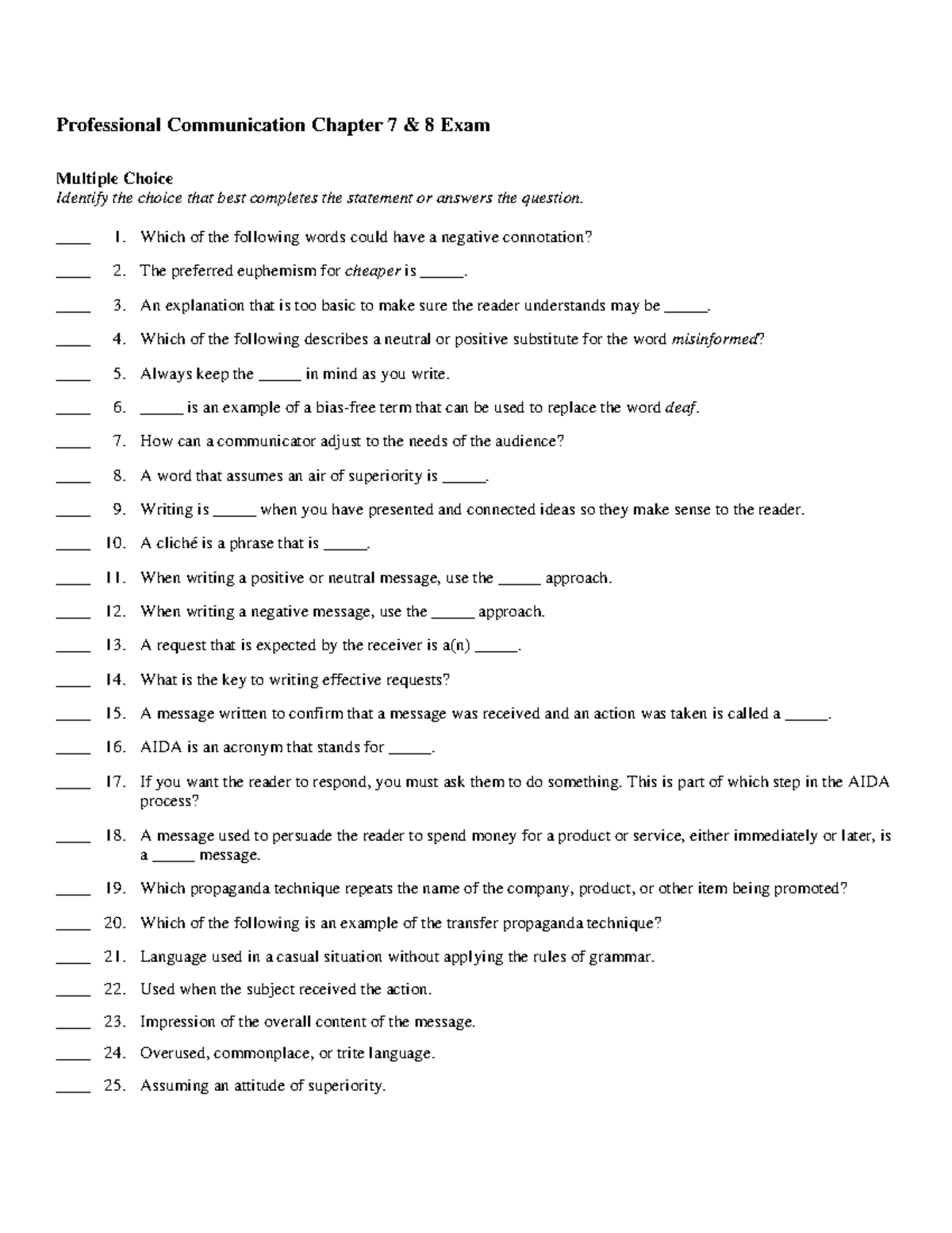 Ch 7 8 Review - Yes - Professional Communication Chapter 7 & 8 Exam ...