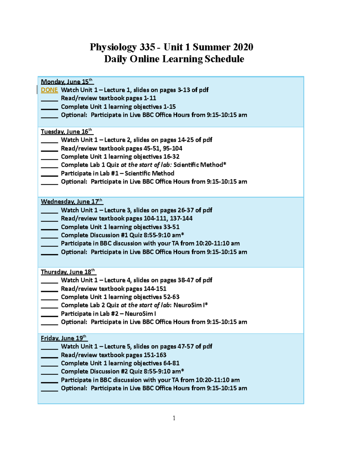 Unit 1 Daily Checklist - Unit 1 Textbook Reading and Question ...