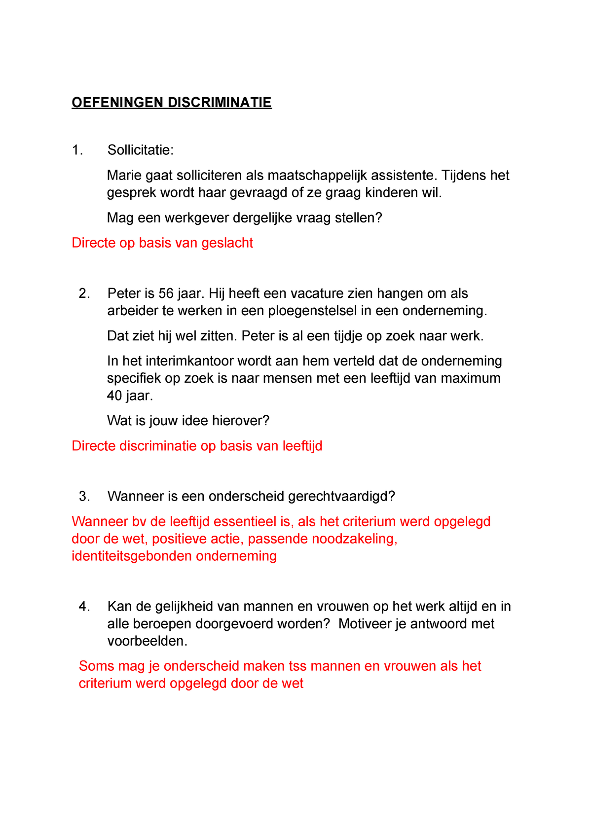 Oefeningen Discriminatie-1 - OEFENINGEN DISCRIMINATIE Sollicitatie ...