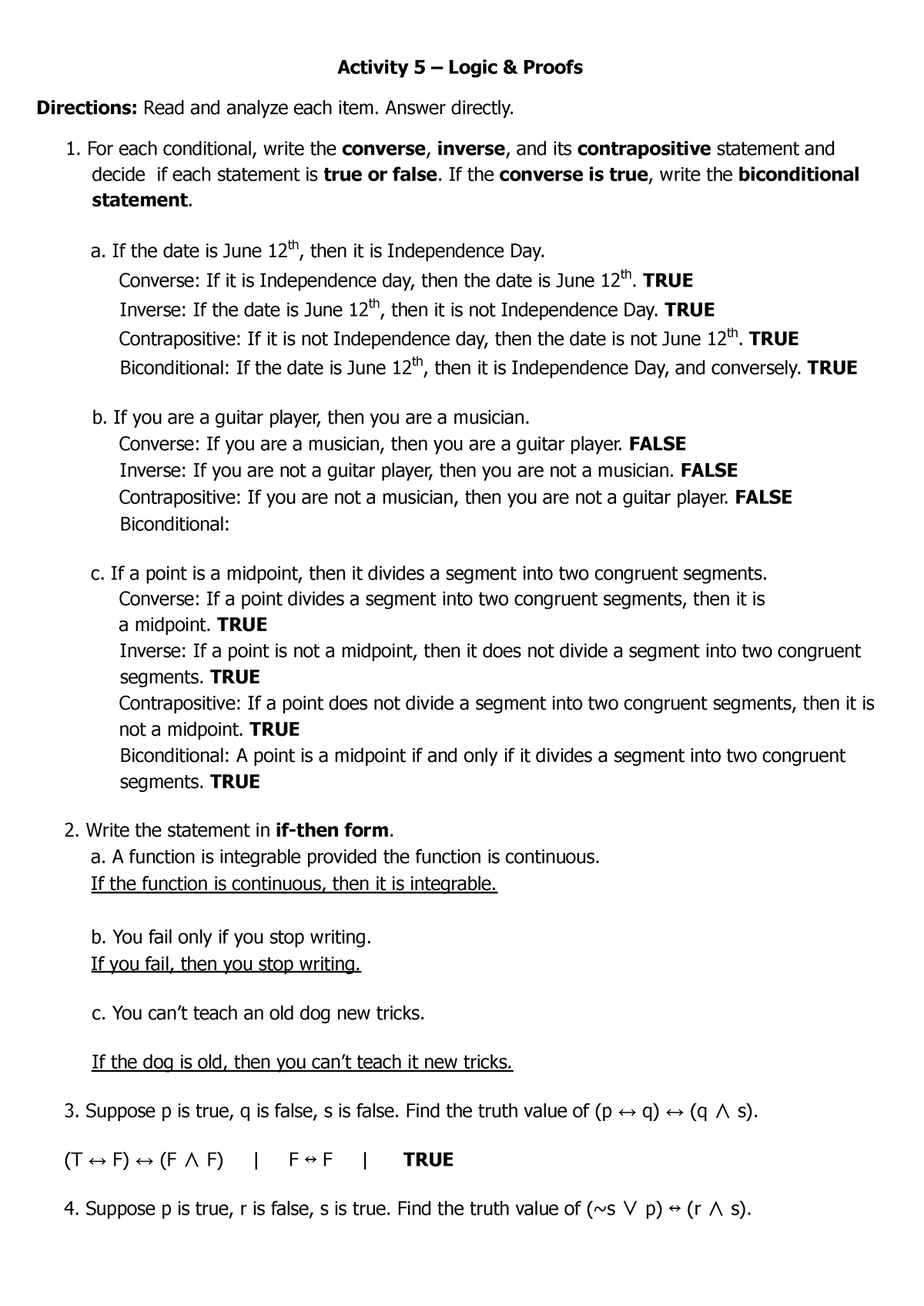 Logic and Proofs - converse, inverse, and its contrapositive statement ...