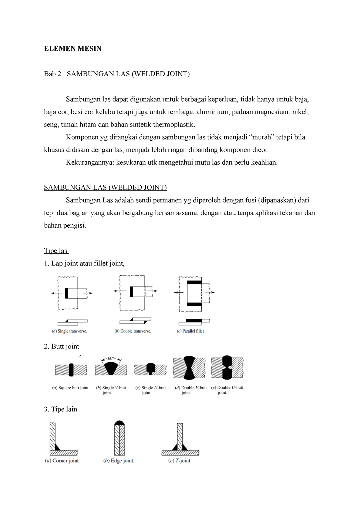 Elemen Mesin Sambungan Las Welded Joint Elemen Mesin Bab 2