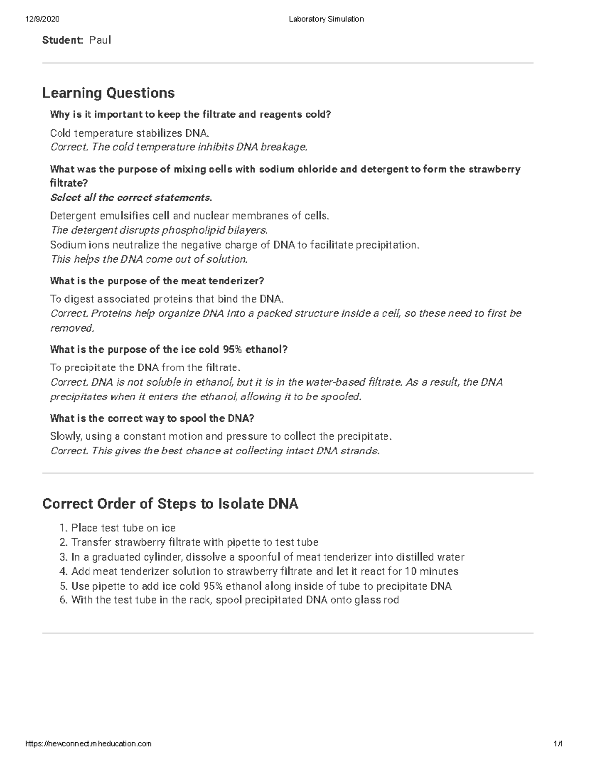 DNA technology Isolation of DNA 12/9/2020 Laboratory Simulation