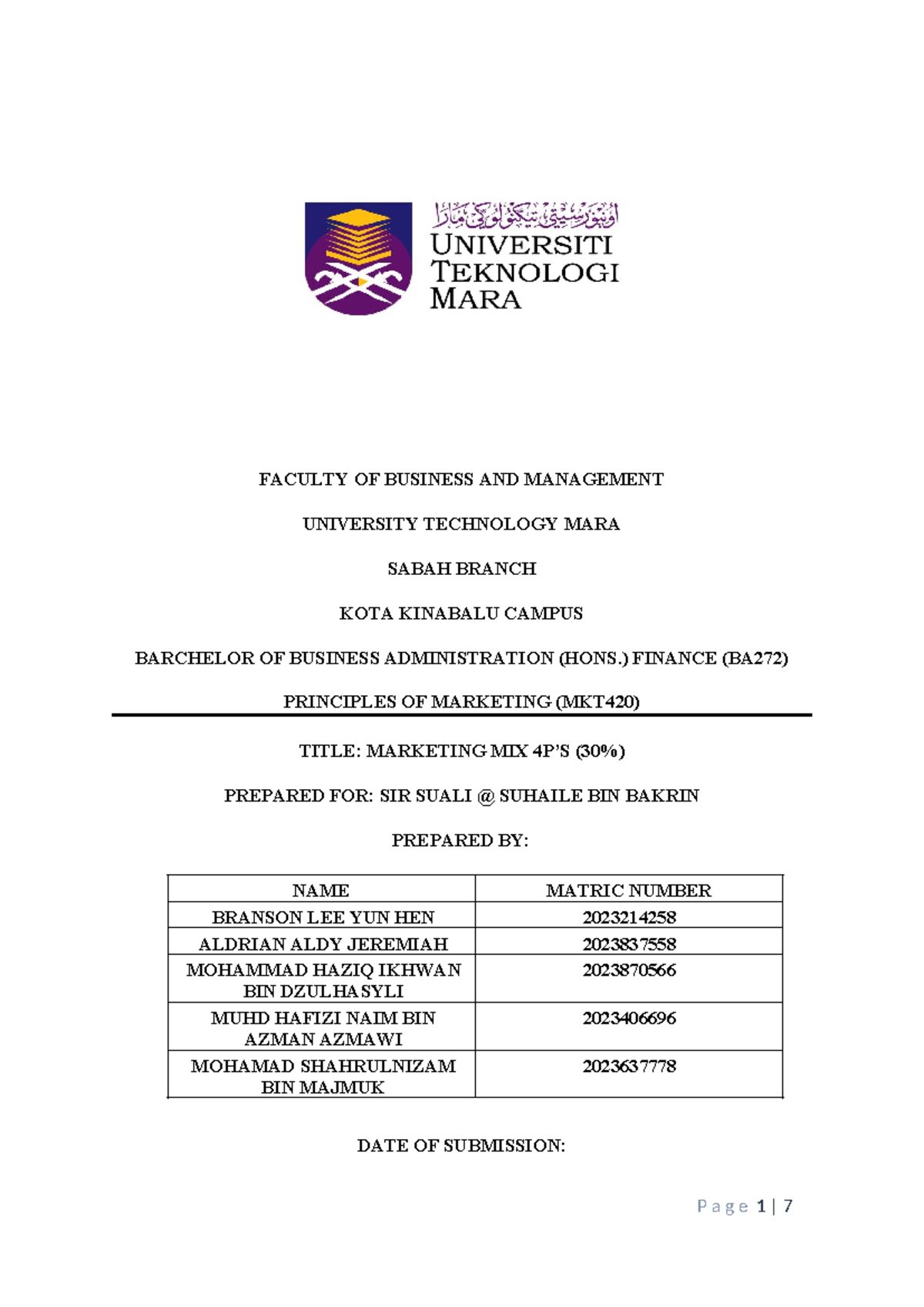 Mkt420 Group Project Assignment 3 Faculty Of Business And Management