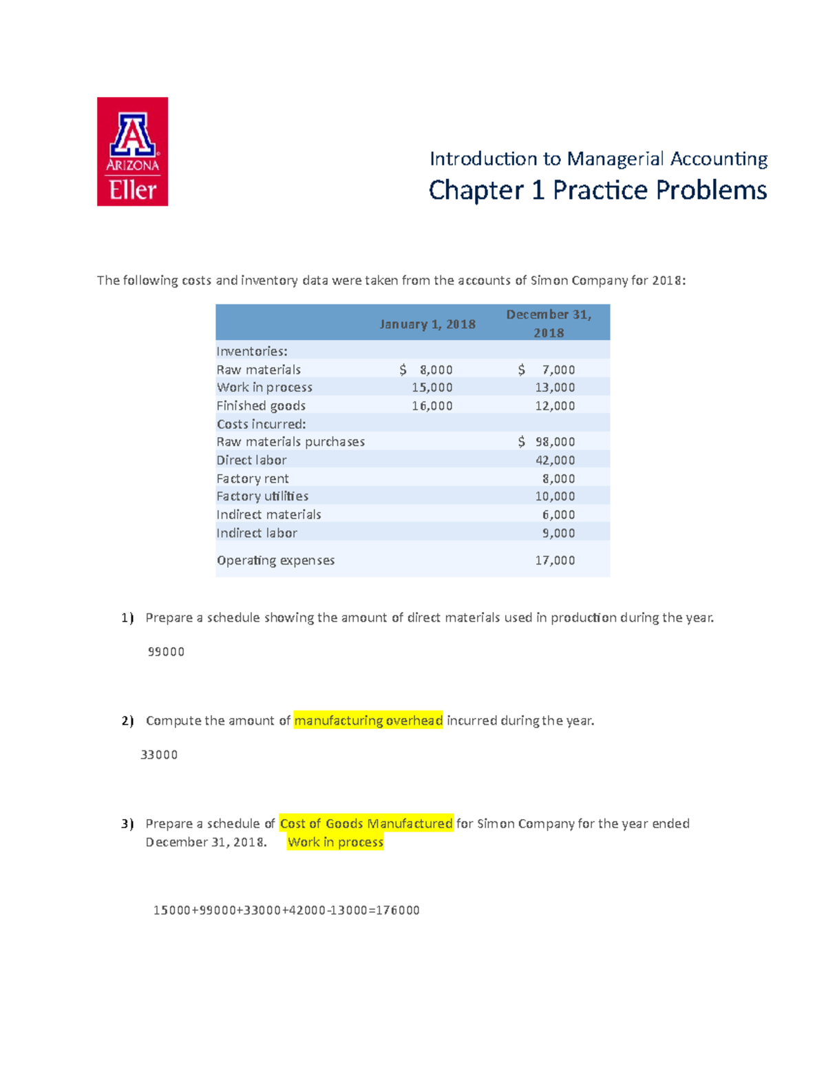 mcgraw hill managerial accounting chapter 1 homework answers