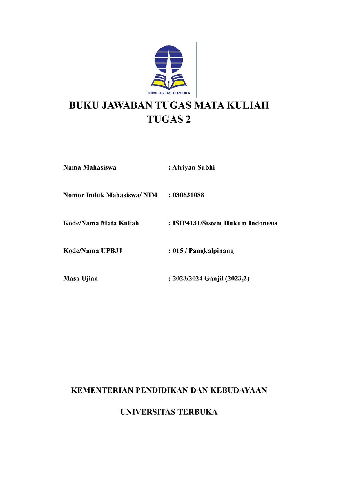 ISIP4131 Sistem Hukum Indonesia Tugas 2 - BUKU JAWABAN TUGAS MATA ...