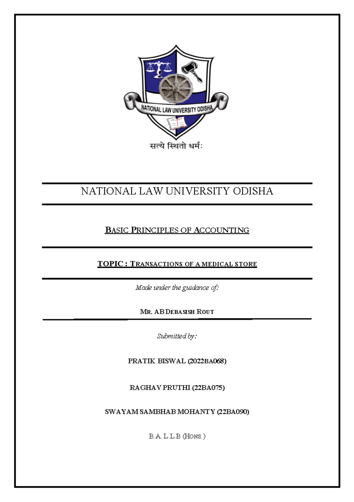 BPA Final - BPA - NATIONAL LAW UNIVERSITY ODISHA BASIC PRINCIPLES OF ...