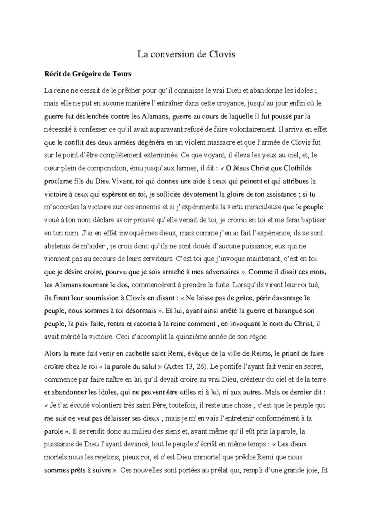 La conversion de clovis la conversion de clovis r cit de gr goire de