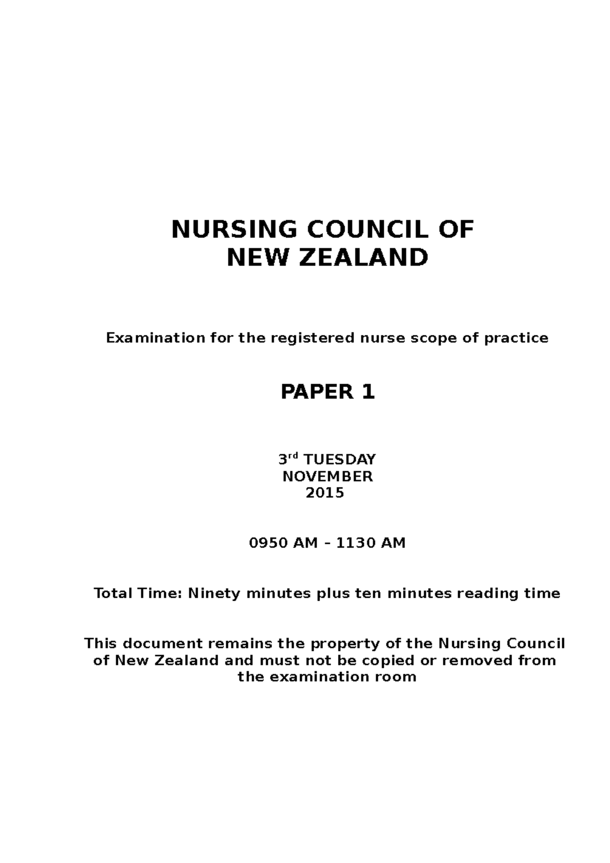 Mock State 2015 - Copy - Practice Paper - Nursing Council Of New 