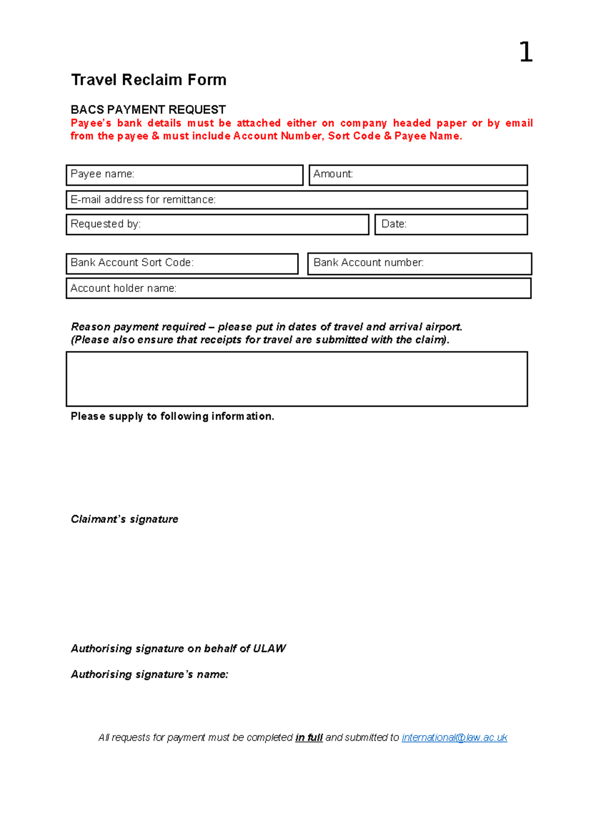 Doc students bacs-taxi-reimbursement - 1 Travel Reclaim Form BACS ...