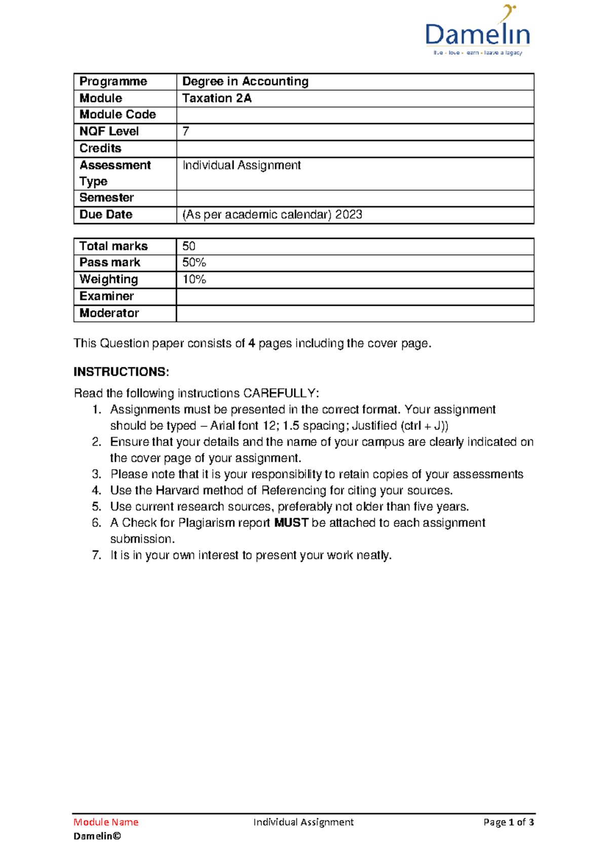 damelin assignment answers