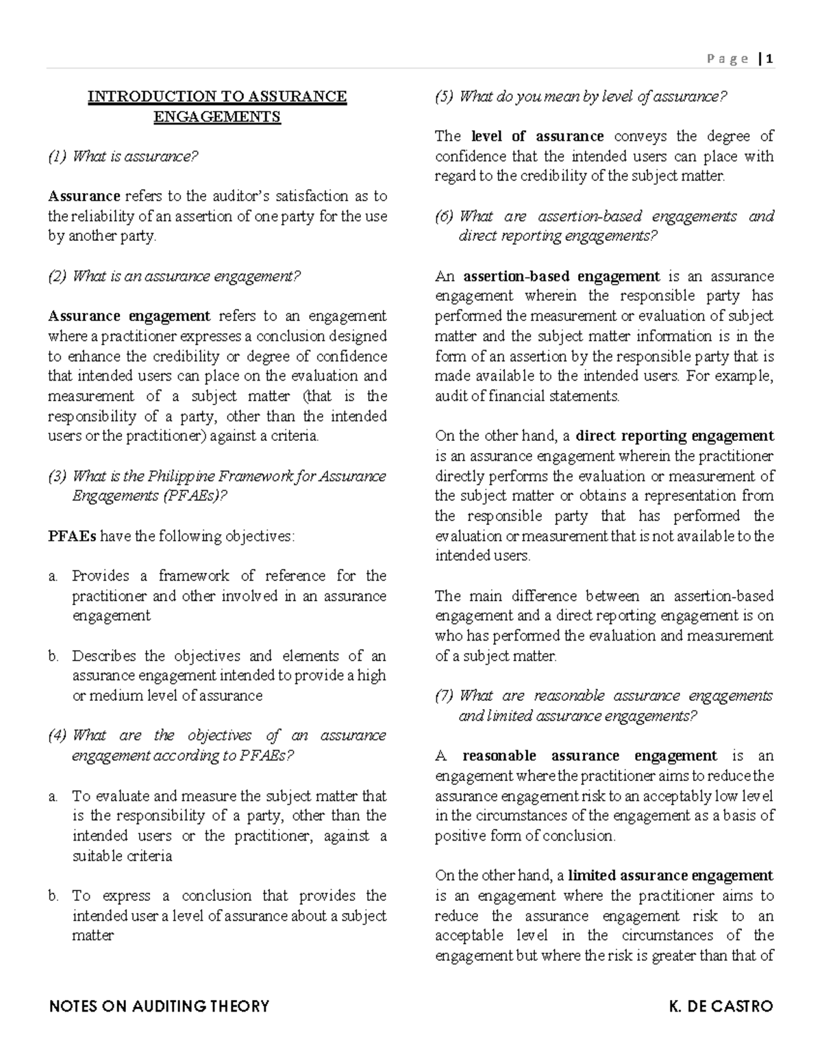 (PDF) Chapter 1 - Introduction to Assurance Engagements - - Studocu