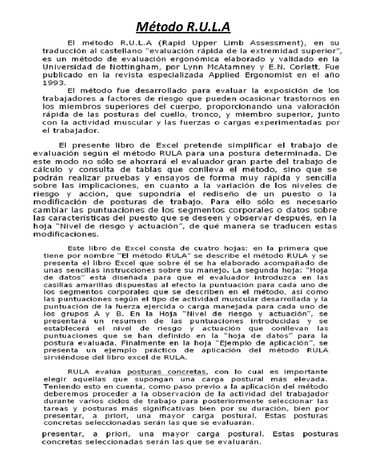 Metodo RULA Ejemplo DE Aplicación - Método R.U.L METODO RULA EJEMPLO DE ...