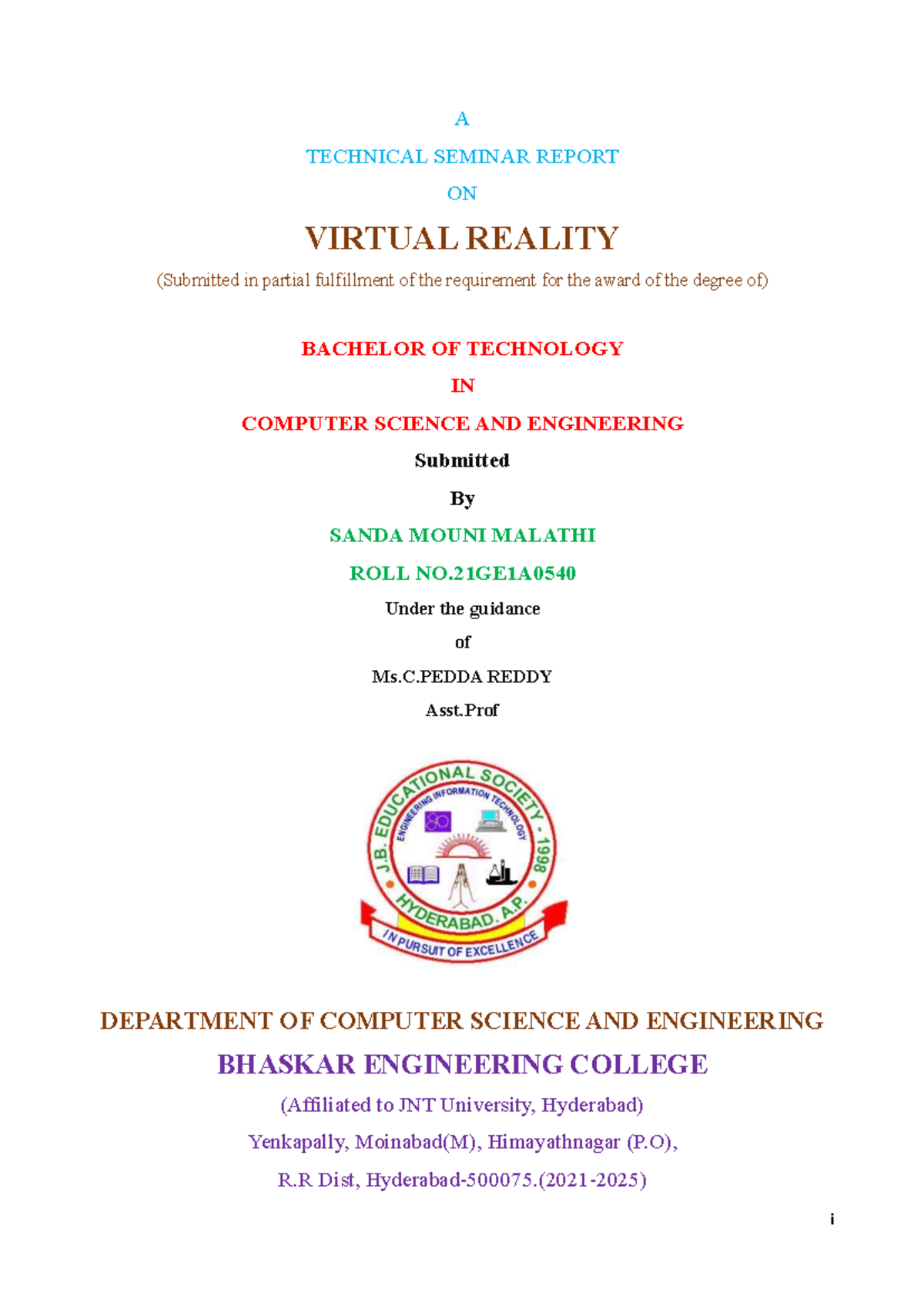 VR-1 - pharma - i A TECHNICAL SEMINAR REPORT ON VIRTUAL REALITY ...