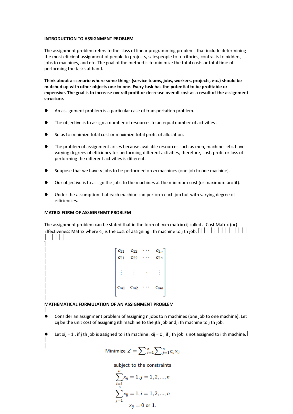 assignment problem introduction