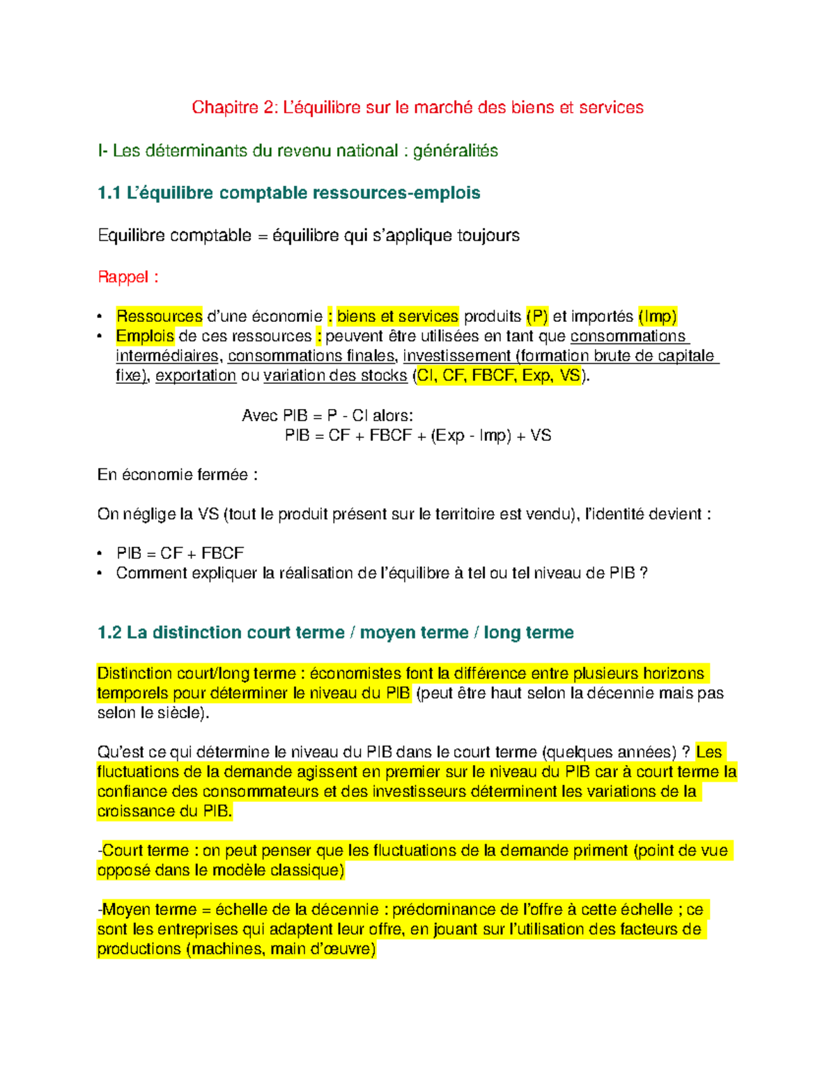 Chapitre 2 Chapitre Quilibre Sur Le March Des Biens Et Services Les Terminants Du Revenu National Ralit Quilibre Comptable Ressources Emplois Equilibre Studocu