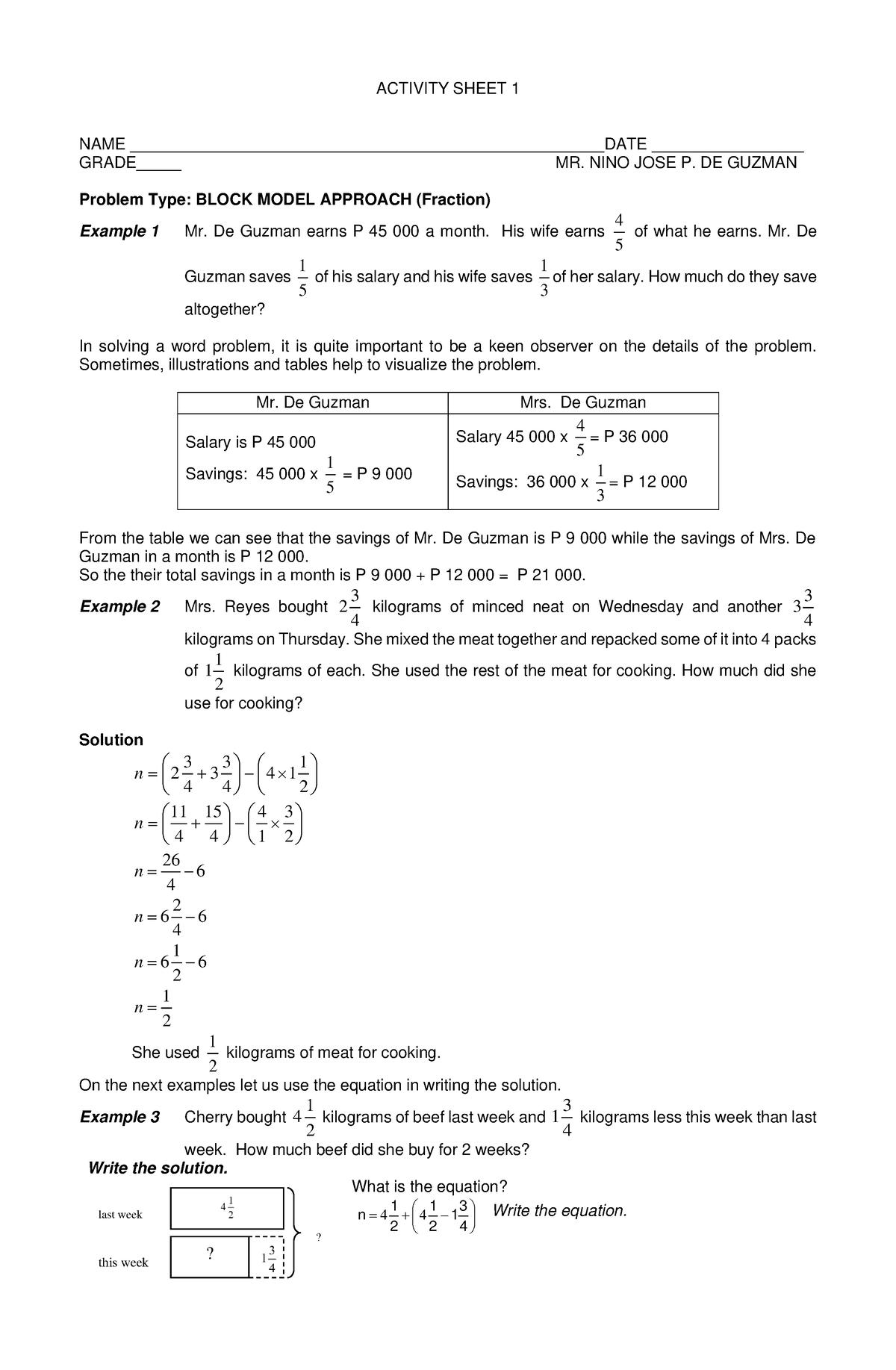 WS 1 BMA Fraction to be answered - ACTIVITY SHEET 1 NAME - Studocu