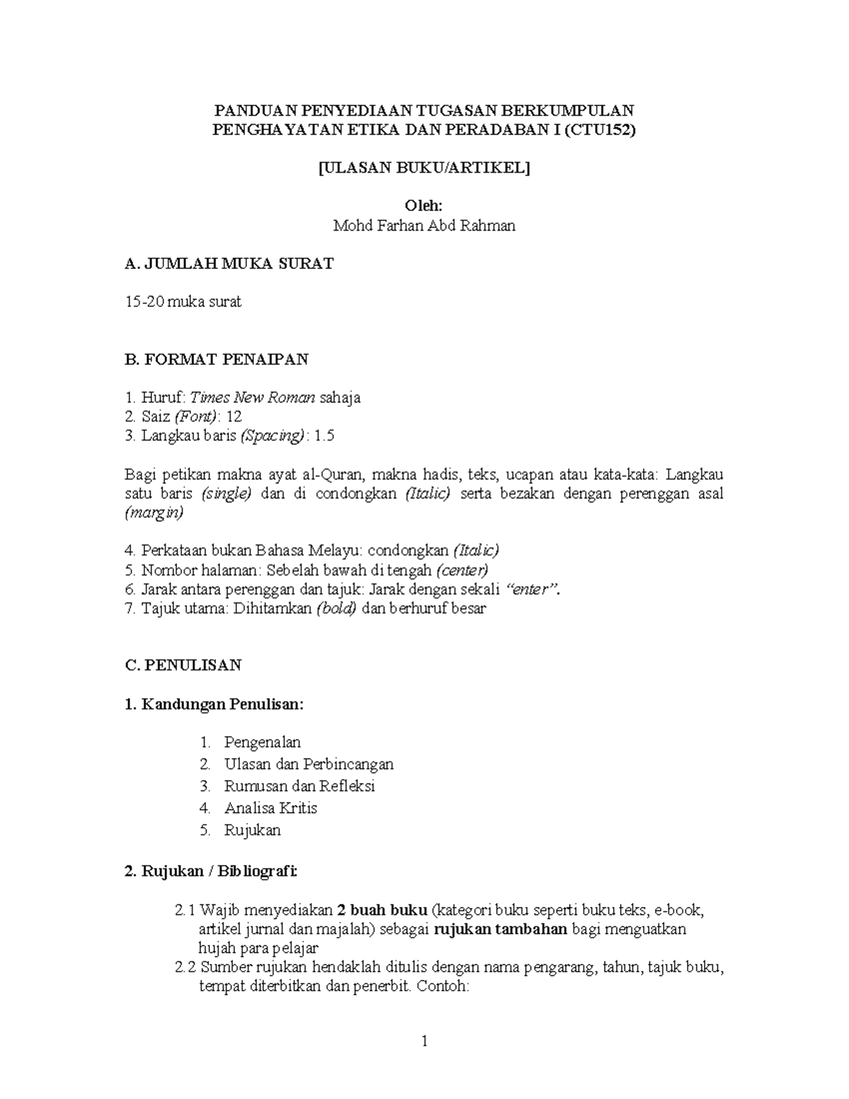 CTU152 Panduan Penyedian Kertas Kerja ( Pentaksiran BARU) - PANDUAN ...