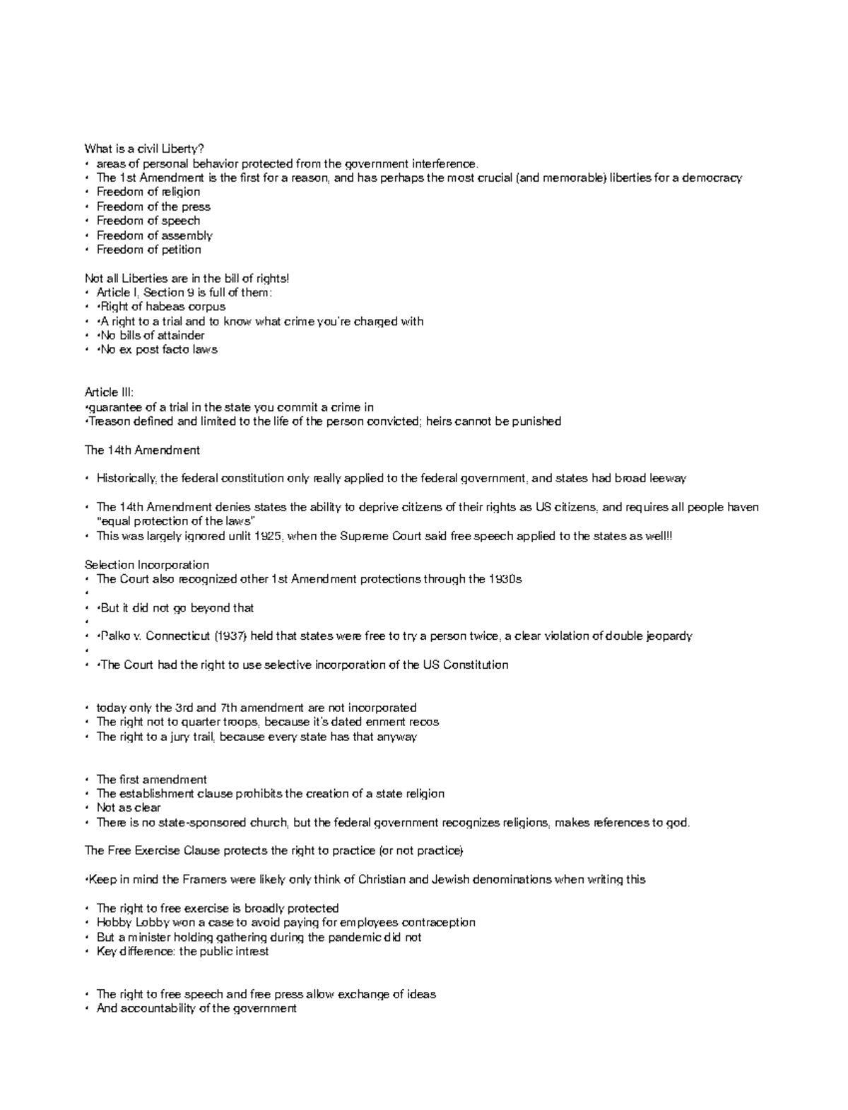 PSC Notes 2 About The Civil Liberty Along With The Amendment s What 