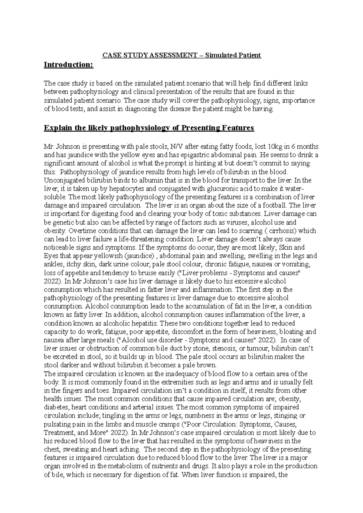 Stimulated patient - lecture notes - CASE STUDY ASSESSMENT – Simulated ...