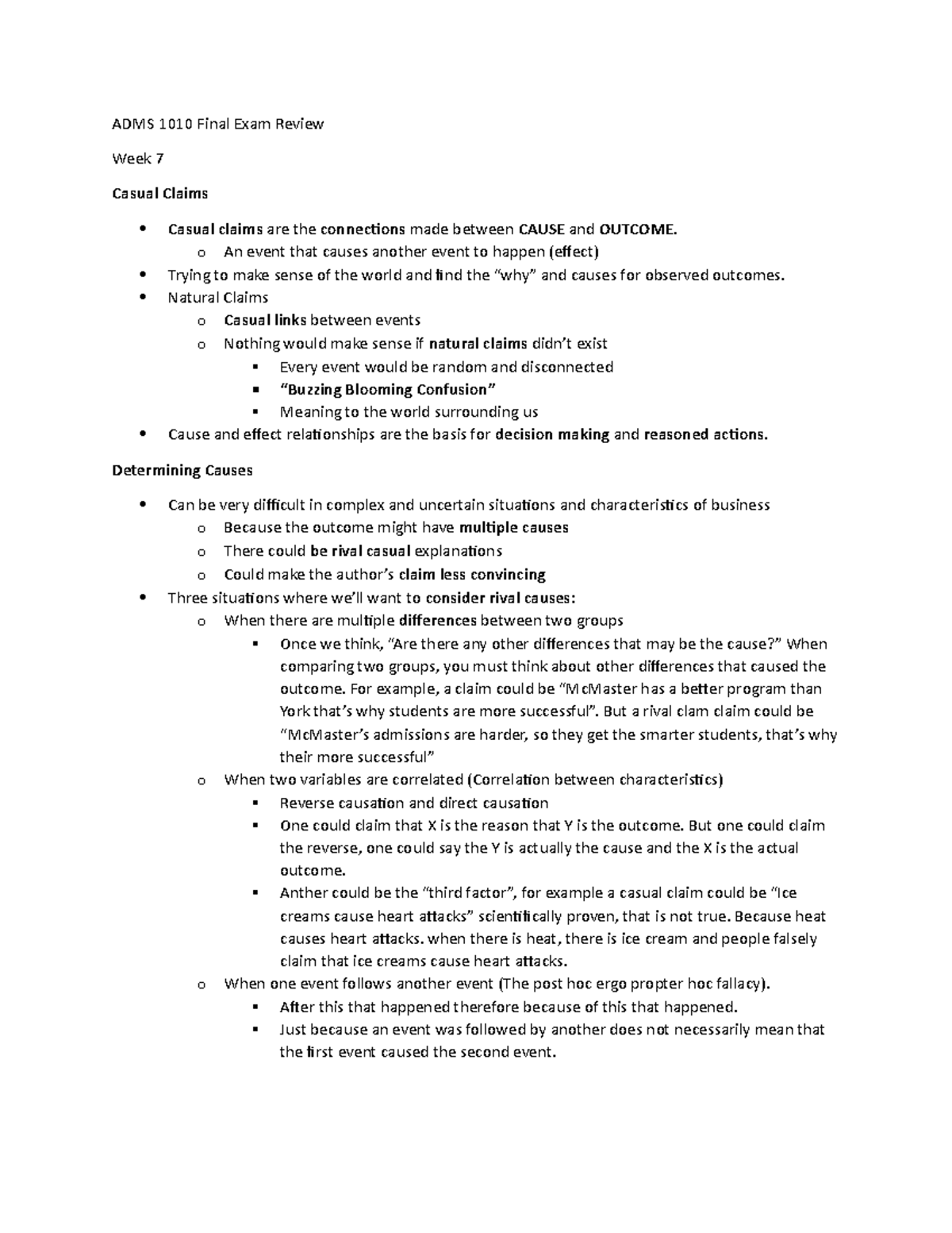 ADMS 1010 Lecture 7 - e - ADMS 1010 Final Exam Review Week 7 Casual ...
