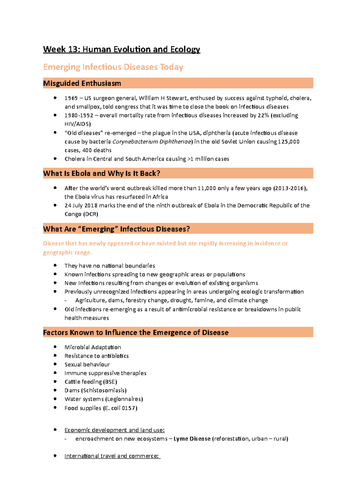 Human Evolution and Ecology Week 13 - Lecture notes 13 - Week 13: Human ...