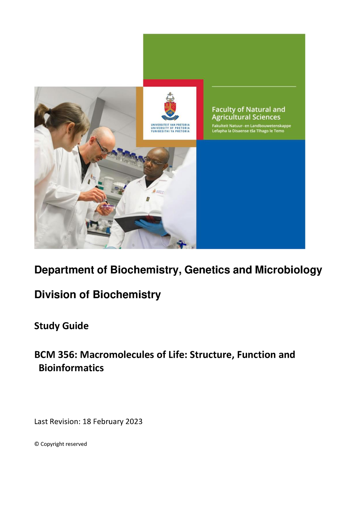 BCM356 Practical Guide - Department Of Biochemistry, Genetics And ...