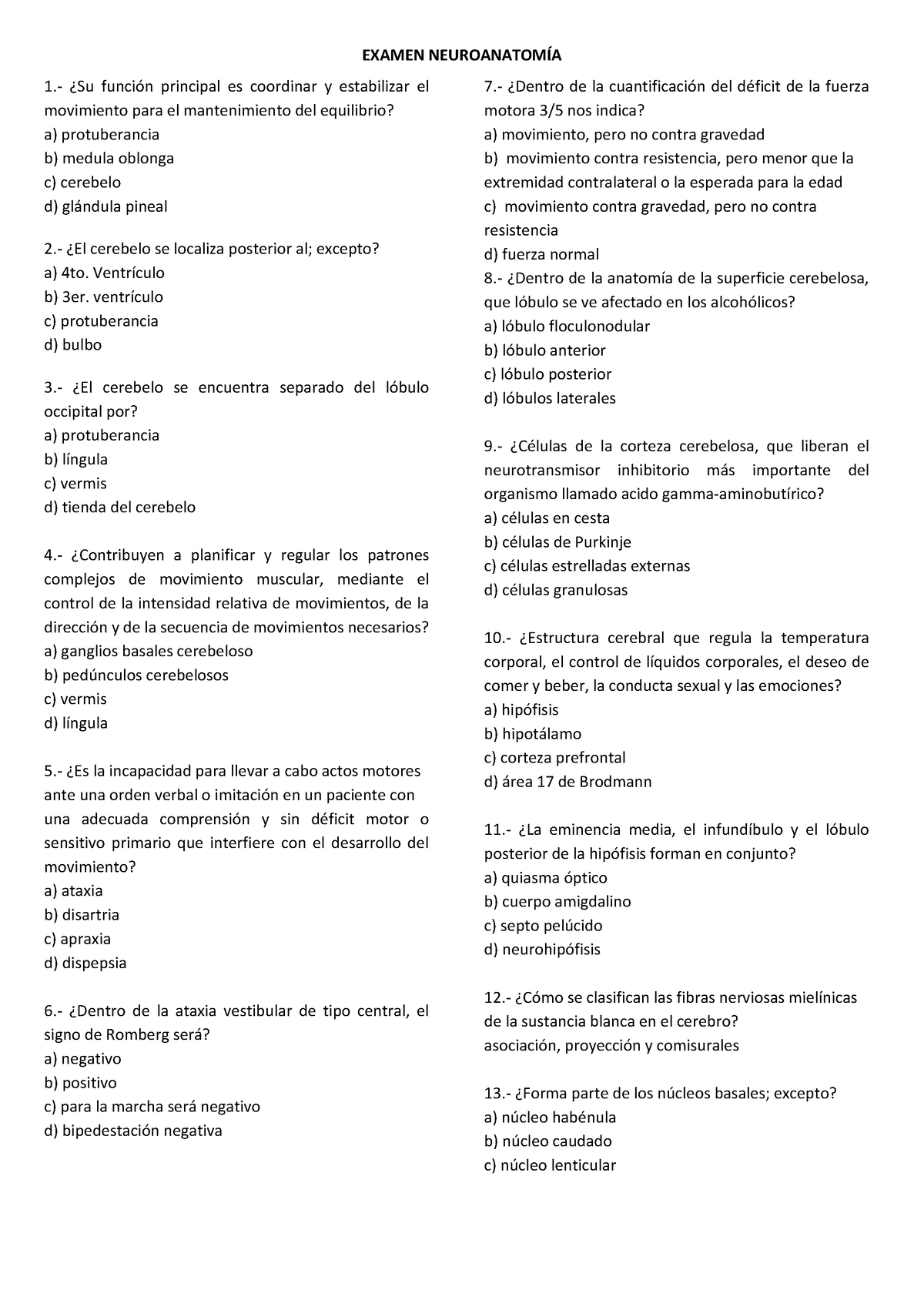 Examen Neuroanatomía - ................................... - EXAMEN ...