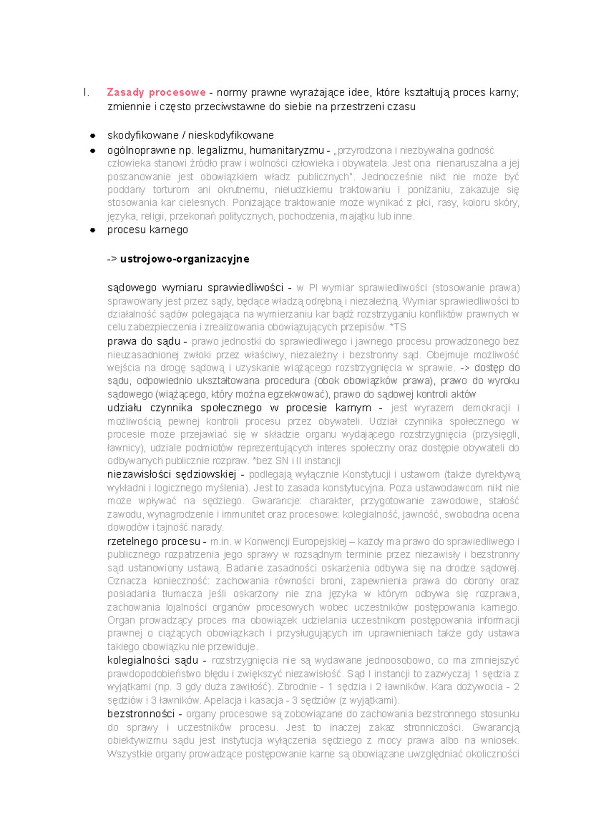 Notatki - podział i opis zasad - I. Zasady procesowe - normy prawne