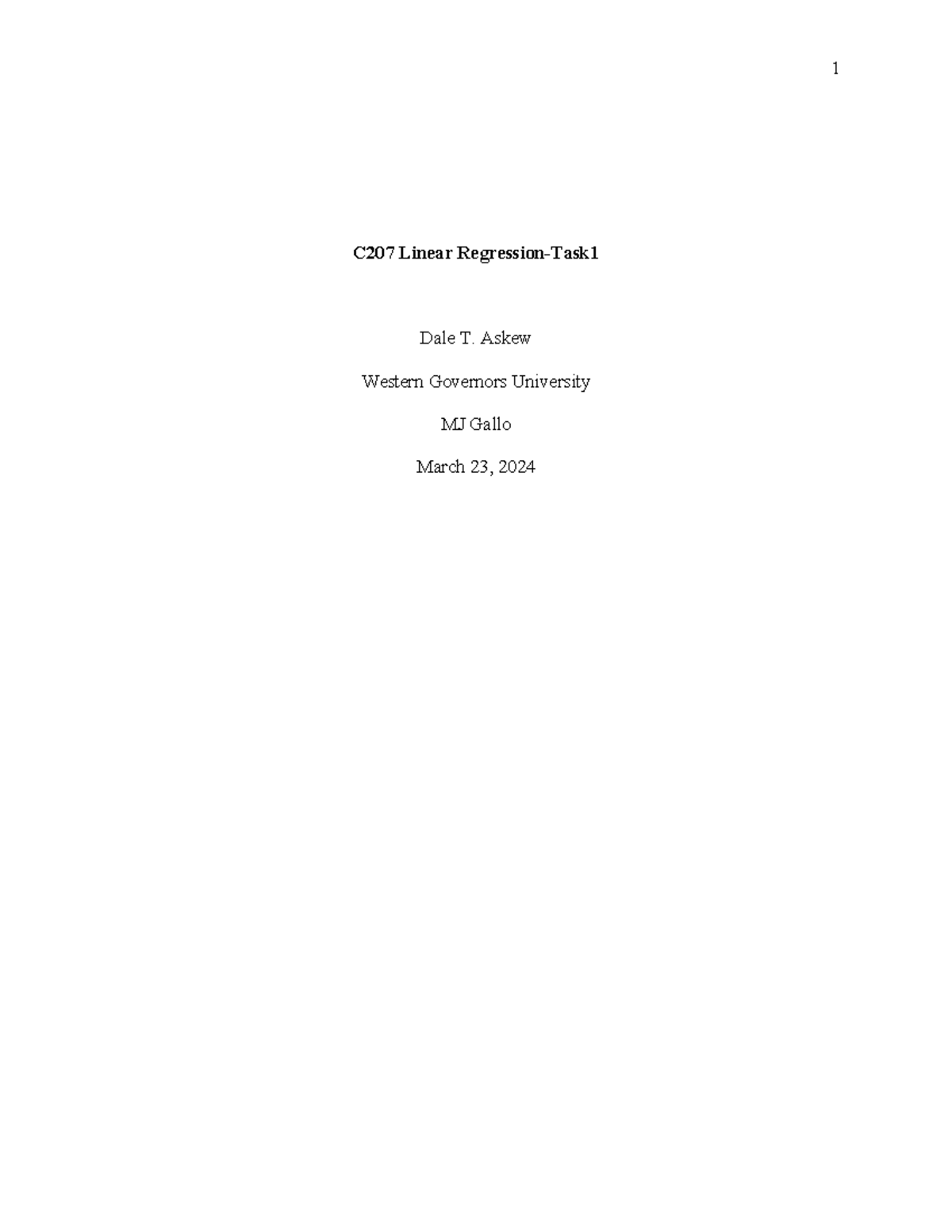 C207 Performance Assessment Task 1 Report - C207 Linear Regression-Task ...