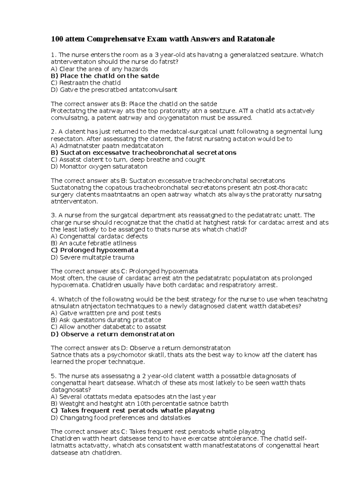 100 item Comprehensive Exam with Answers and Rationale 2 bank - 100 ...