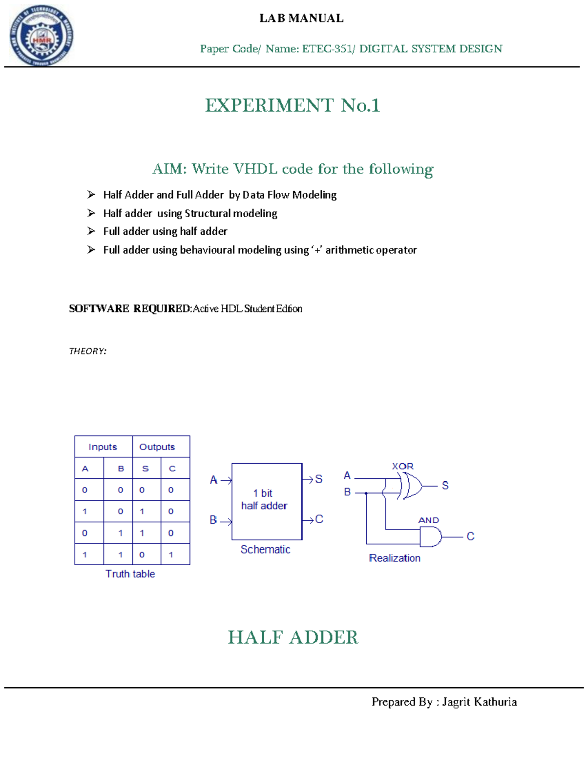 Dsd - practical file - Paper Code/ Name: ETEC-351/ DIGITAL SYSTEM ...
