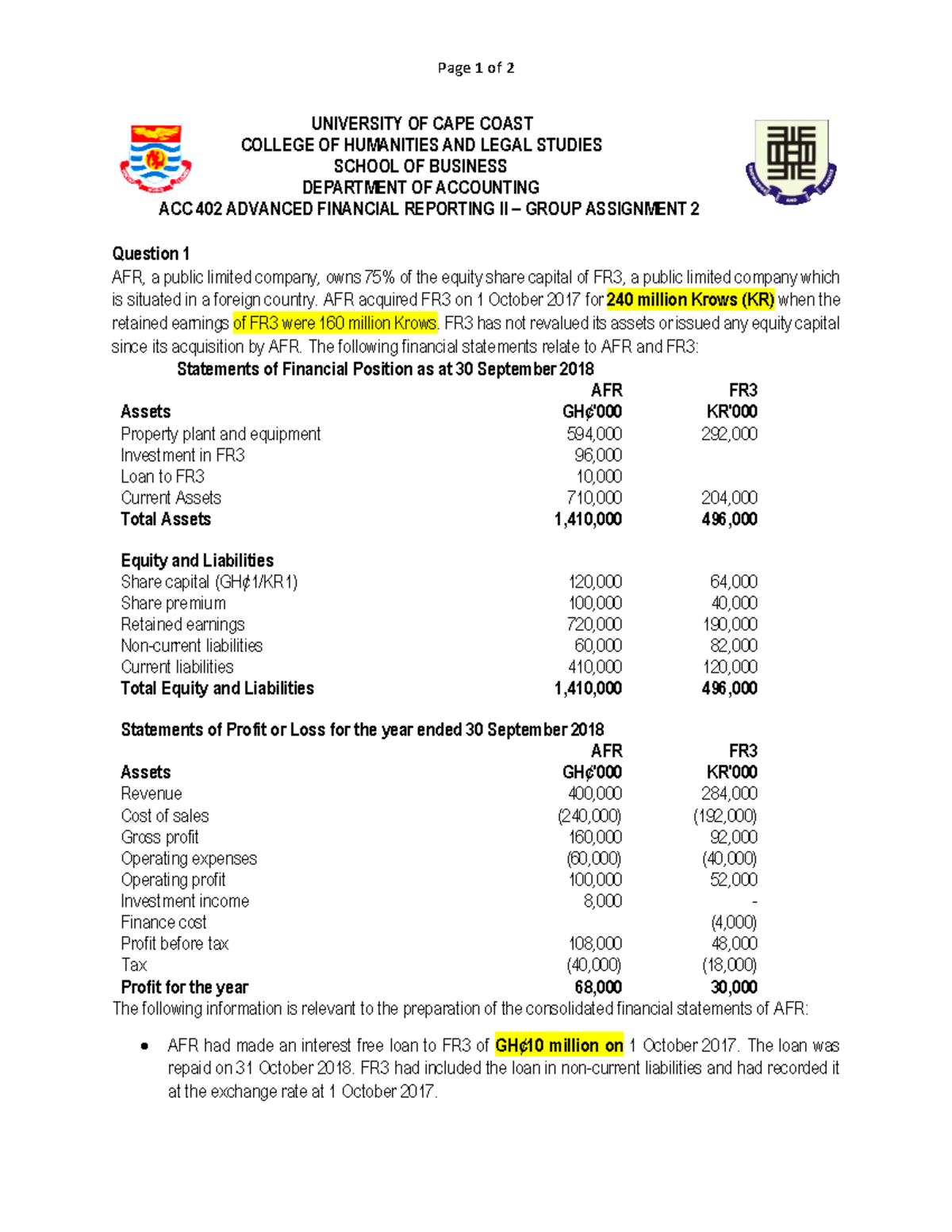 Acc402 2022 Group Assignment 2 16oct2022 Page 1 Of 2 University Of