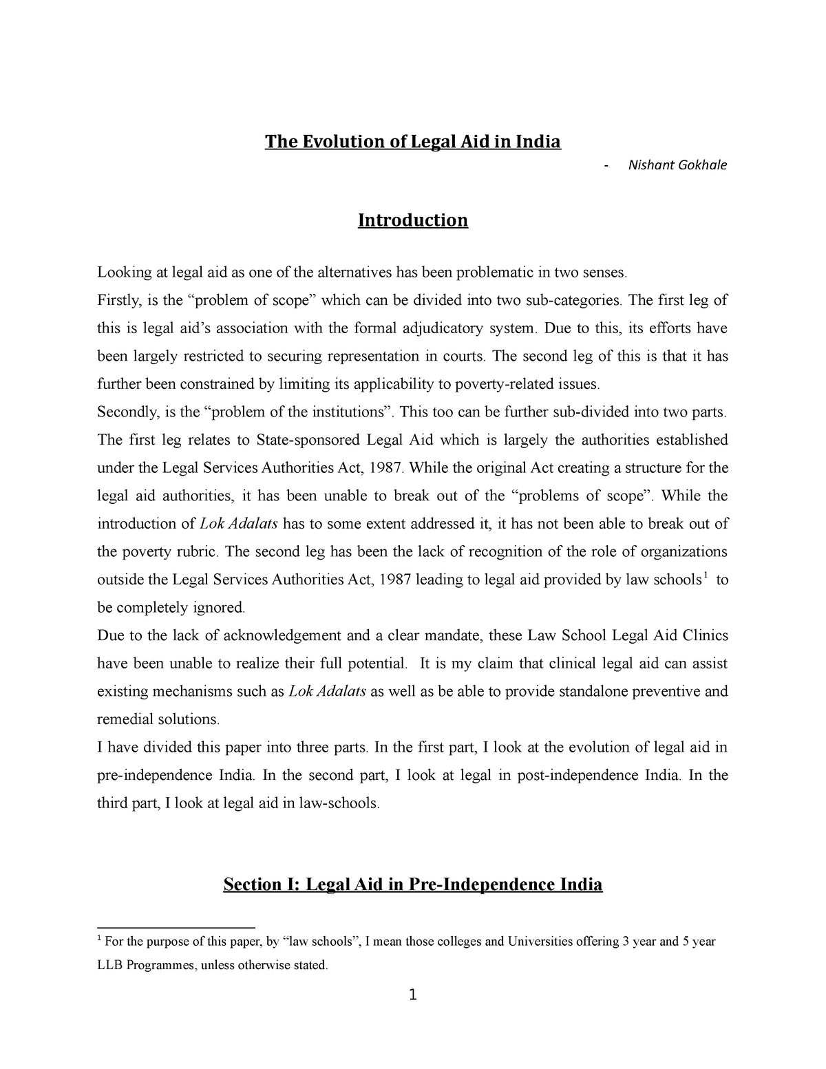 essay on legal aid in india