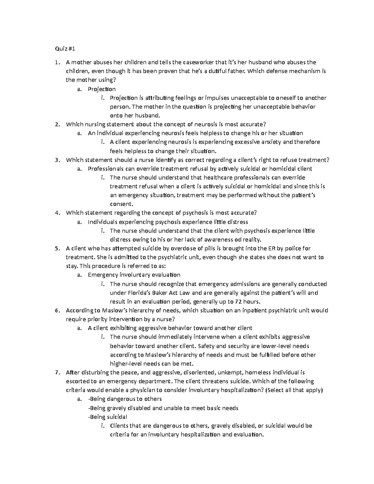 Quiz.1 - Test 1 quizzes for Psychosocial nursing level 3 - Quiz # A ...