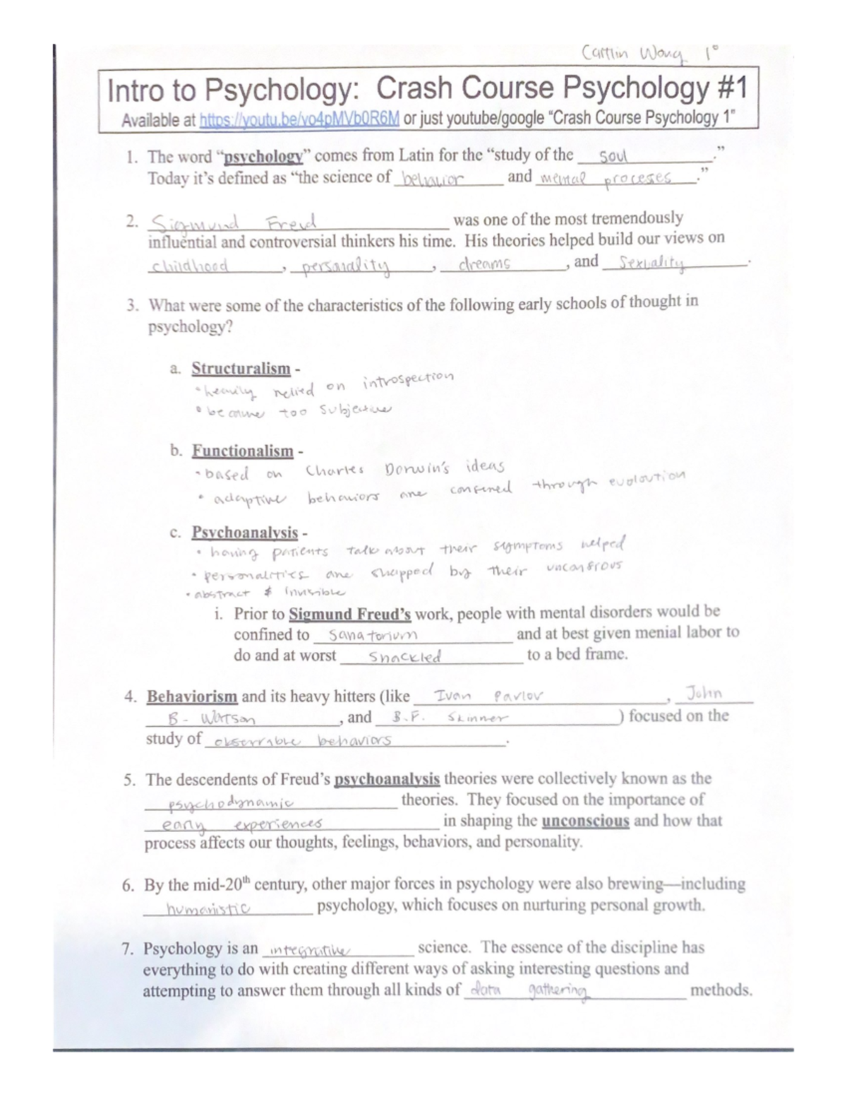 Intro to psychology crash course psychology 1 psy 202 studocu