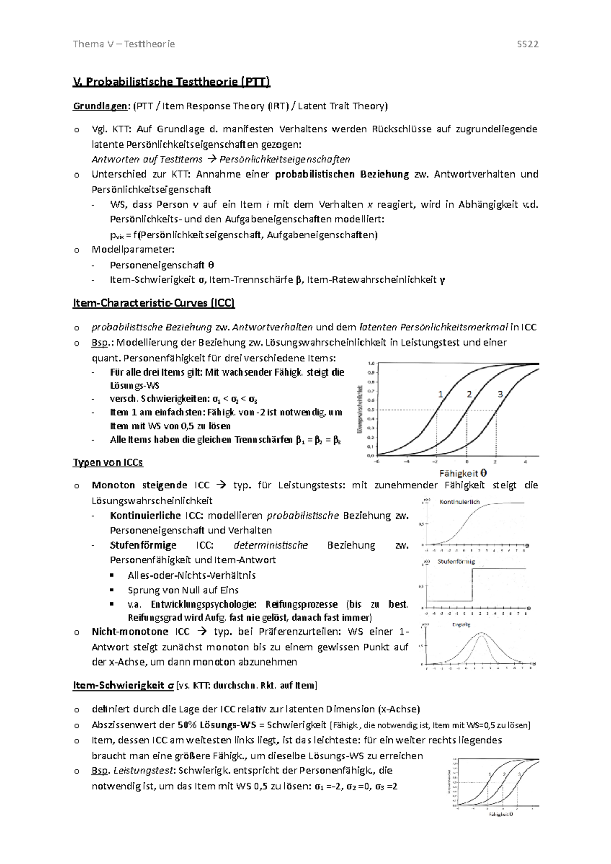 Testtheorie Thema 5 - V. Probabilistische Testtheorie (PTT) Grundlagen ...