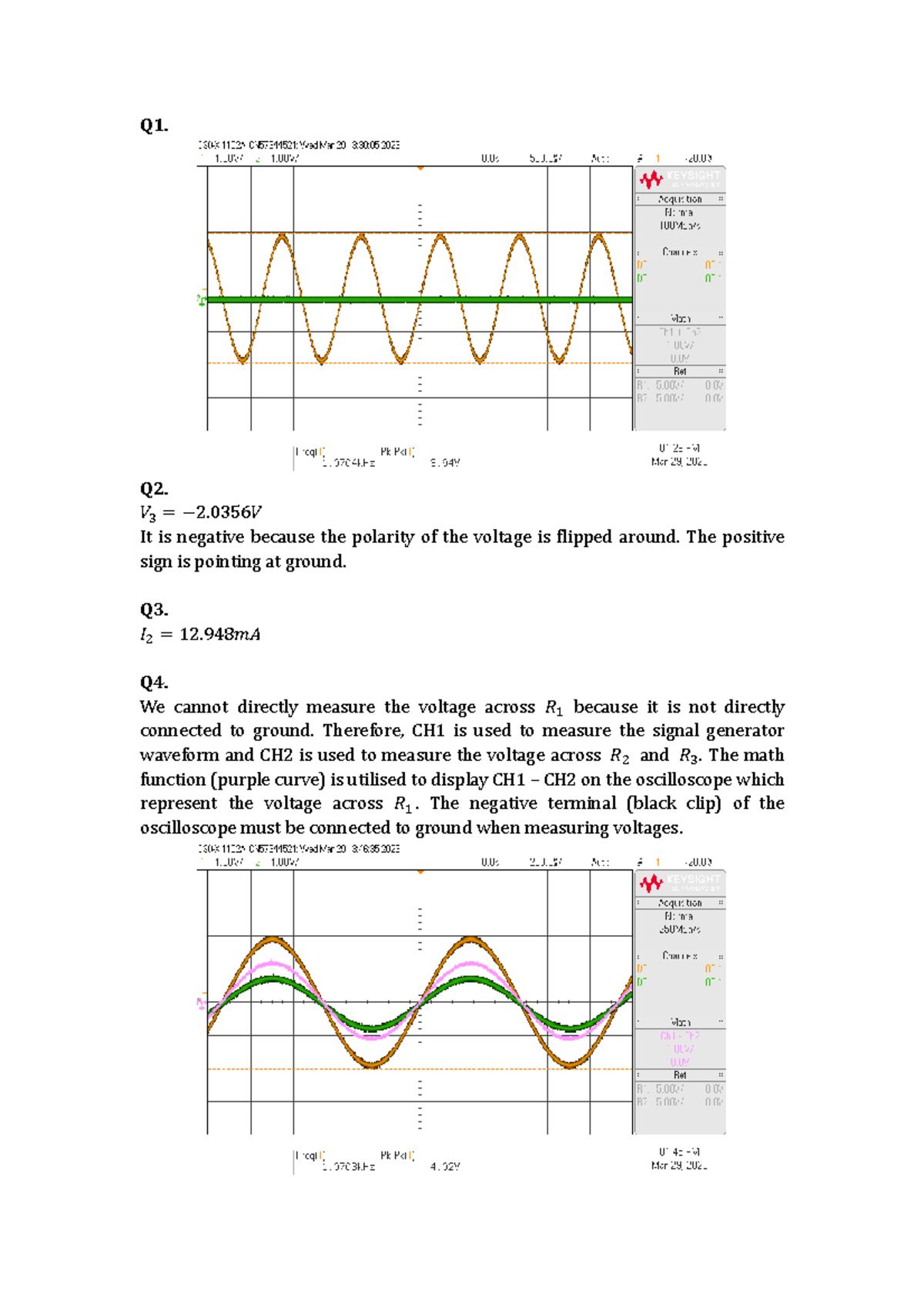 ELEC1111 Sample Lab Exam Solutions - Q1. Q2. 𝑉𝑉 3 = −2𝑉𝑉 It Is Negative ...