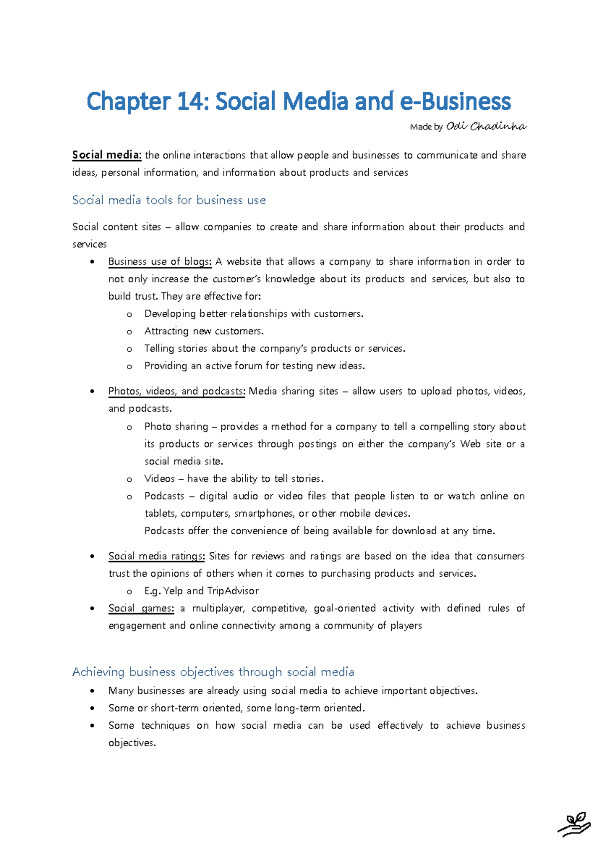 Chapter 14 - Social Media and e-Business - Chapter 1 4 : Social Media ...