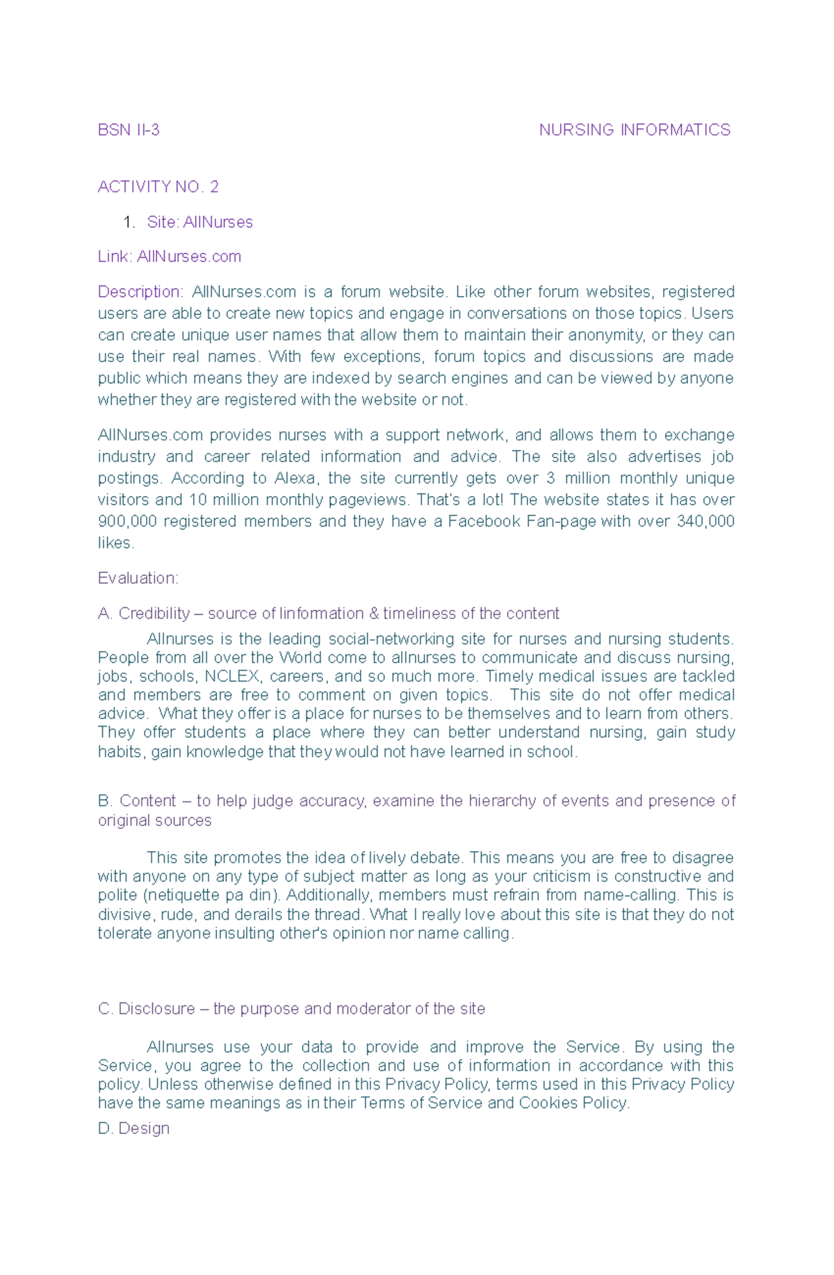 Nursing Informatics ACT 2 - BSN II-3 NURSING INFORMATICS ACTIVITY NO. 2 ...