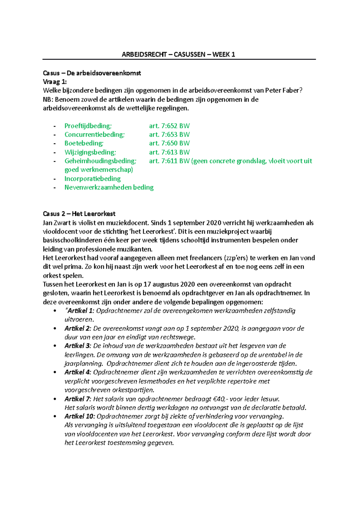 ARB - Casussen - ARBEIDSRECHT – CASUSSEN – WEEK 1 Casus – De ...