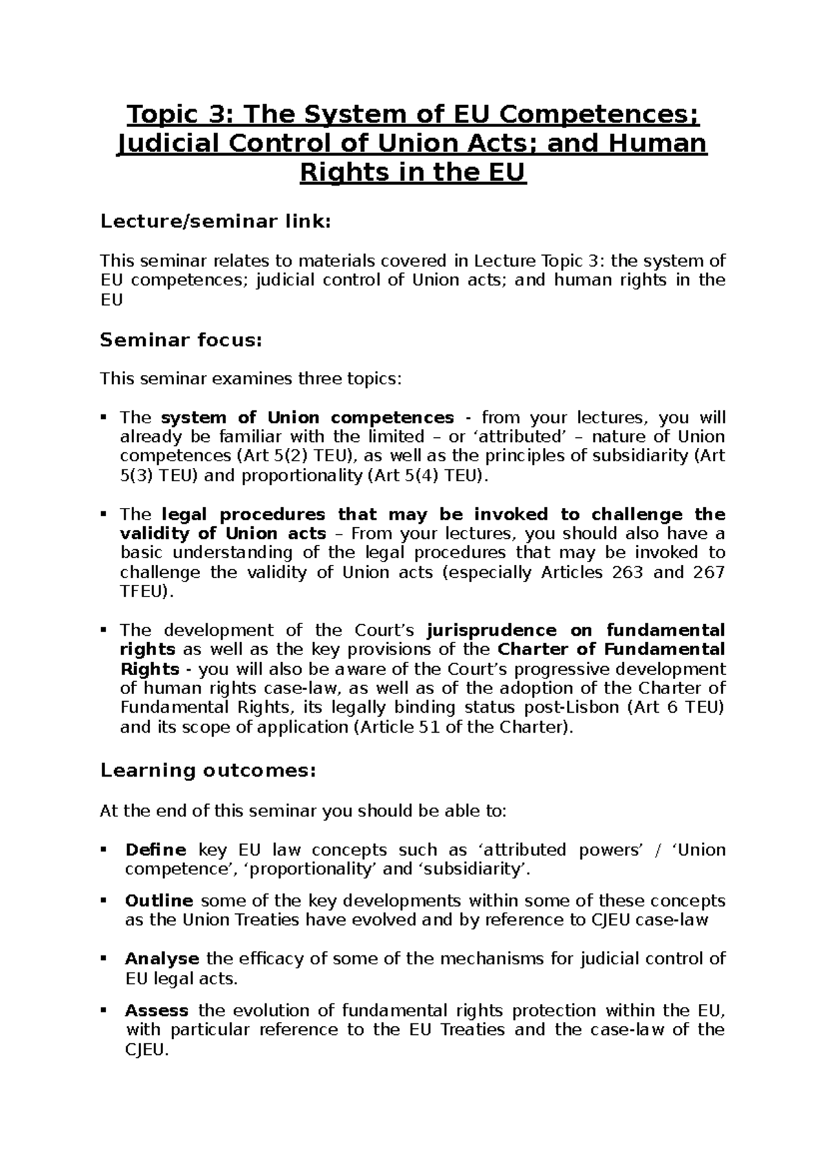 Seminar Preparation Guide - Topic 3 - Topic 3: The System of EU ...