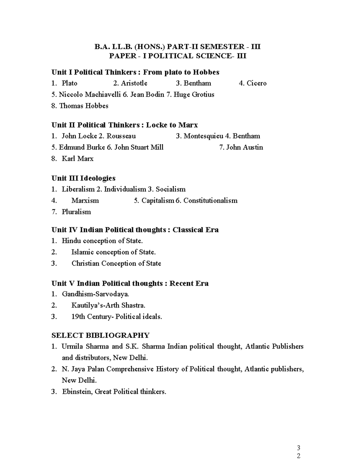 Ballb all sem sylabus - none - 3 B. LL. (HONS.) PART-II SEMESTER - III ...